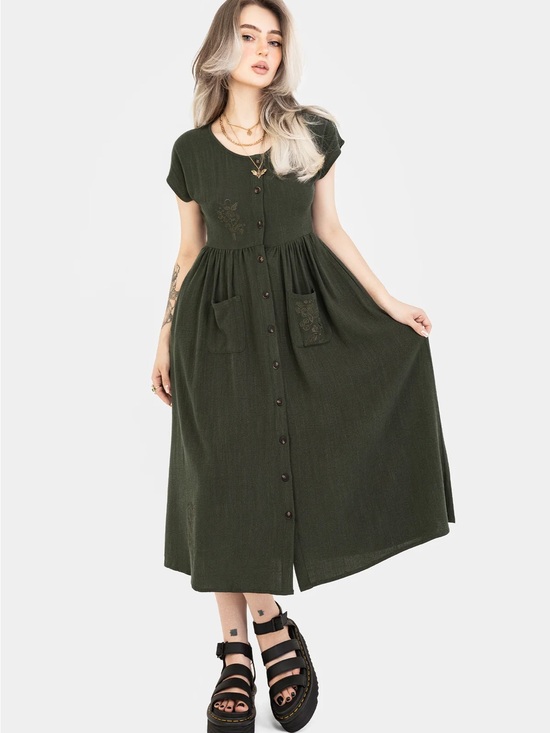 Disturbia Dresses & Skirts - Disturbia Olive Green Button-Front Midi Dress